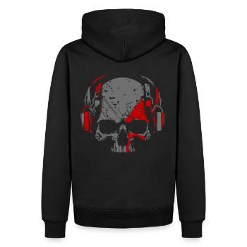Headphones Totenkopf - Männer Premium Bio Hoodie - Schwarz - Hinten - Nico (187cm)