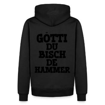 Götti du bisch de Hammer Patenonkel Schweiz Taufe - Männer Premium Bio Hoodie - Schwarz - Hinten - Nico (187cm)