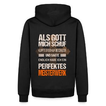 Als Gott mich schuf Meisterwerk - Männer Premium Bio Hoodie - Schwarz - Hinten - Nico (187cm)