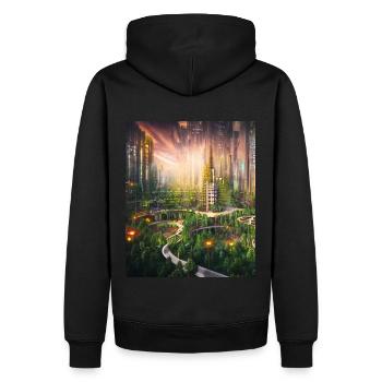 Erstaunliche magische Märchenstadt aus der Zukunft - Männer Premium Bio Hoodie - Schwarz - Hinten - Nico (187cm)