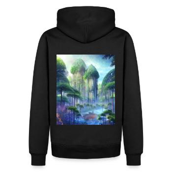 Magischer Märchenwald aus der Zukunft - Männer Premium Bio Hoodie - Schwarz - Hinten - Nico (187cm)