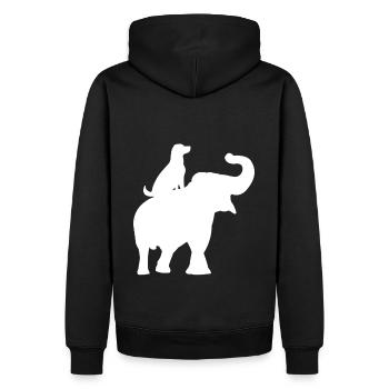 Silhouette eines sitzenden Elefanten und eines Hundes - Männer Premium Bio Hoodie - Schwarz - Hinten - Nico (187cm)