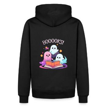 Halloween Teacher T-Shirt, Cute Ghost Book TShirt - Men’s Premium Organic Hoodie - black - Back - Nico (187cm)