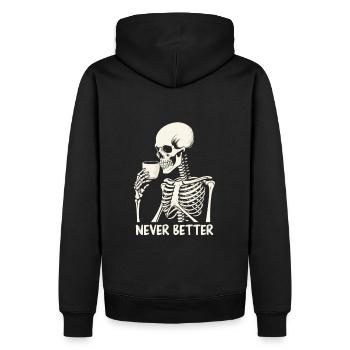 Kaffee Schlürfendes Skelett T-Shirt - Männer Premium Bio Hoodie - Schwarz - Hinten - Nico (187cm)