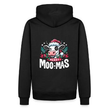 weihnachtliches Kuhdesign | Merry Moo-Mas - Männer Premium Bio Hoodie - Schwarz - Hinten - Nico (187cm)