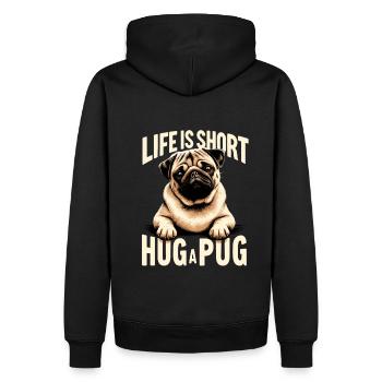 Câliner un carlin | Cadeau de maman chien - Sweat à capuche Premium bio Homme - noir - Dos - Nico (187cm)