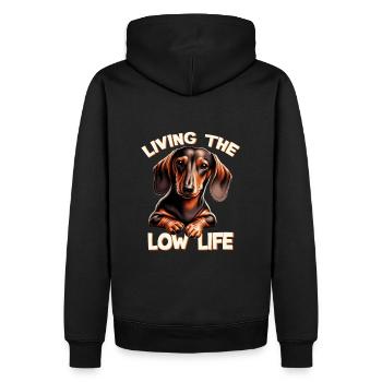 Teckel - Vivre la basse vie | Papa teckel - Sweat à capuche Premium bio Homme - noir - Dos - Nico (187cm)
