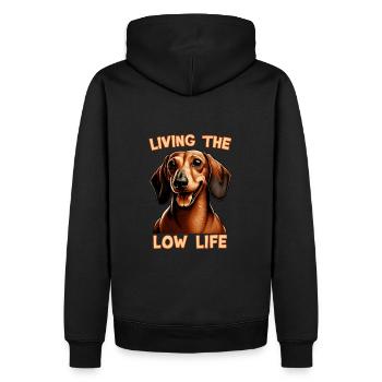 Teckel - Vivre la basse vie | Cadeau pour - Sweat à capuche Premium bio Homme - noir - Dos - Nico (187cm)