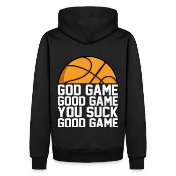 God Game Good Game You Suck Good Game Spruch - Männer Premium Bio Hoodie - Schwarz - Hinten - Nico (187cm)