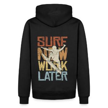 Surfez maintenant travaillez plus tard Wellenreiter Surfer Déclaration - Sweat à capuche Premium bio Homme - noir - Dos - Nico (187cm)