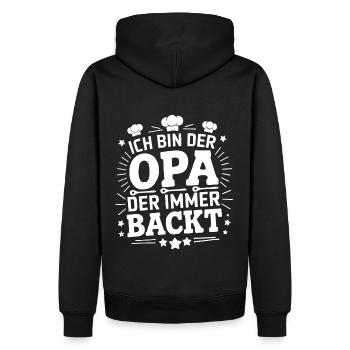 Ich bin der Opa der immer backt lustiger Opaspruch - Männer Premium Bio Hoodie - Schwarz - Hinten - Nico (187cm)