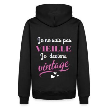 Je ne suis pas vieille je deviens vintage. - Sweat à capuche Premium bio Homme - noir - Dos - Nico (187cm)
