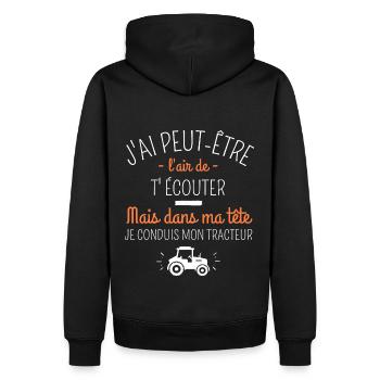 t shirt tracteur humour tracteur cadeau - Sweat à capuche Premium bio Homme - noir - Dos - Nico (187cm)