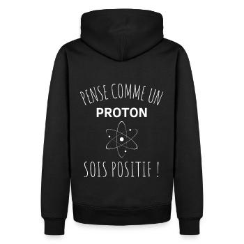 T shirt humour science pensée positive proton. - Sweat à capuche Premium bio Homme - noir - Dos - Nico (187cm)