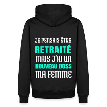 tee shirt retraité humour retraite homme cadeau - Sweat à capuche Premium bio Homme - noir - Dos - Nico (187cm)