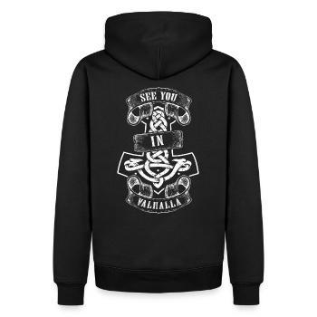 Wikinger See you in Valhalla - Männer Premium Bio Hoodie - Schwarz - Hinten - Nico (187cm)
