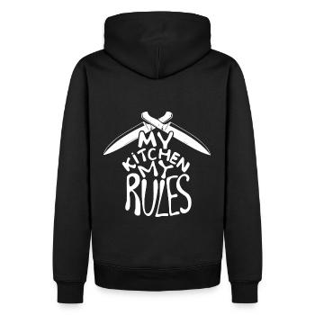 Chef my kitchen my rules cadeau cool cuisinier - Sweat à capuche Premium bio Homme - noir - Dos - Nico (187cm)