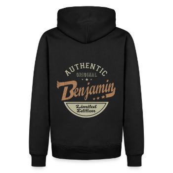 Benjamin personalisierter Geschenkname Benjamin - Männer Premium Bio Hoodie - Schwarz - Hinten - Nico (187cm)