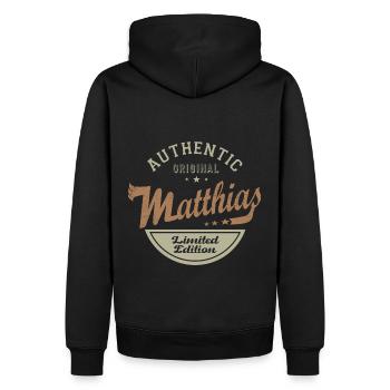 Matthias cadeau personnalisé prénom matthias - Sweat à capuche Premium bio Homme - noir - Dos - Nico (187cm)
