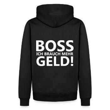 Boss ich brauch mehr Geld - lustiger Spruch - Männer Premium Bio Hoodie - Schwarz - Hinten - Nico (187cm)