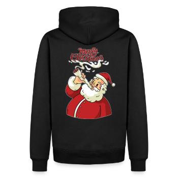 Joyeux Noël, chemise drôle, père Noël fumeur, mauvaise herbe - Sweat à capuche Premium bio Homme - noir - Dos - Nico (187cm)