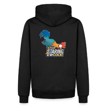 Stop staring at my cock! Funny pun, humor - Men’s Premium Organic Hoodie - black - Back - Nico (187cm)