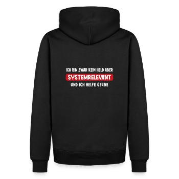 Ich bin kein Held aber Systemrelevant Spruch - Männer Premium Bio Hoodie - Schwarz - Hinten - Nico (187cm)