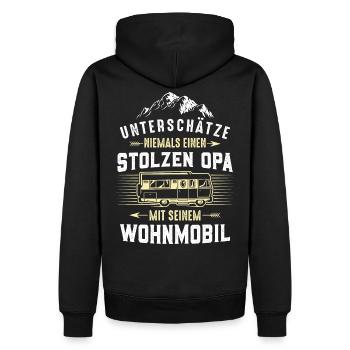 Stolzer Opa mit Wohnmobil - Männer Premium Bio Hoodie - Schwarz - Hinten - Nico (187cm)