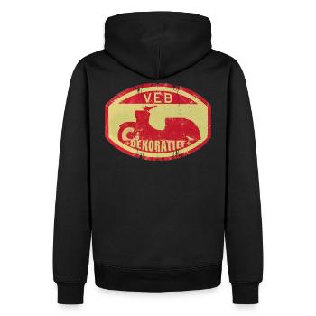 Simsom Schwalbe - VEB DEKORATIEF Vintage Logo DDR - Männer Premium Bio Hoodie - Schwarz - Hinten - Nico (187cm)