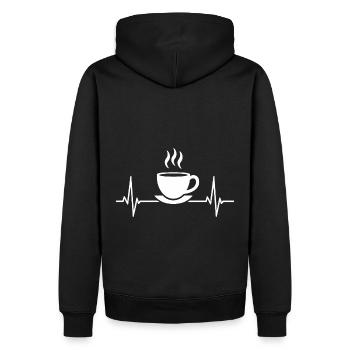 Kaffee-Pulse-Designstudio - Männer Premium Bio Hoodie - Schwarz - Hinten - Nico (187cm)