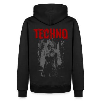 Techno - Men’s Premium Organic Hoodie - black - Back - Nico (187cm)