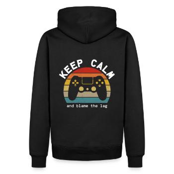 Keep Calm Blame the Lag- gift idea for gamers - Men’s Premium Organic Hoodie - black - Back - Nico (187cm)