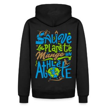 Sauve la Planète - Sweat à capuche Premium bio Homme - noir - Dos - Nico (187cm)