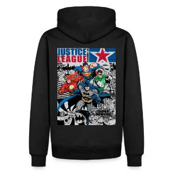 Justice League Strip Cover - Männer Premium Bio Hoodie - Schwarz - Hinten - Nico (187cm)