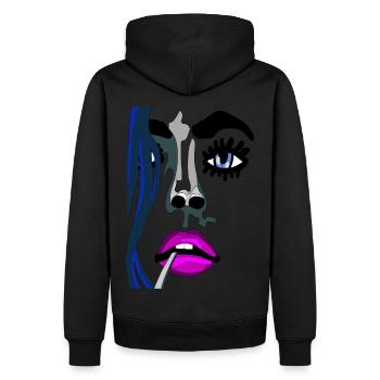 Gesicht eines Topmodel - rosa Mund und blaue Augen - Männer Premium Bio Hoodie - Schwarz - Hinten - Nico (187cm)