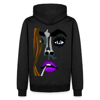 Visage top model avec bouche violette et cigarette - Sweat à capuche Premium bio Homme - noir - Dos - Nico (187cm)