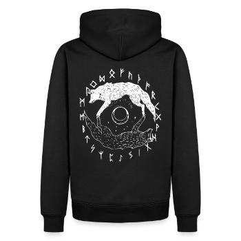 Wikinger Wölfe - Sköll und Hati - Runen Keltisch - Männer Premium Bio Hoodie - Schwarz - Hinten - Nico (187cm)