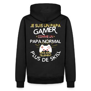 Un papa gamer - Sweat à capuche Premium bio Homme - noir - Dos - Nico (187cm)