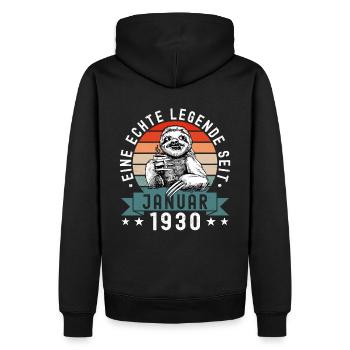 Faultier Geburtstag Januar 1930 Geboren Jahrgang - Männer Premium Bio Hoodie - Schwarz - Hinten - Nico (187cm)