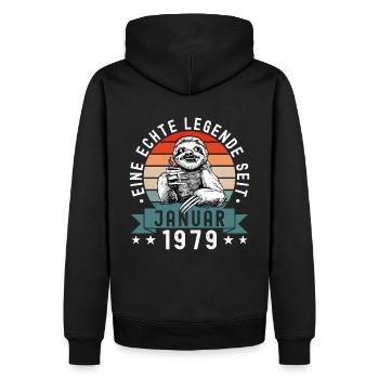 Faultier Geburtstag Januar 1979 Geboren Jahrgang - Männer Premium Bio Hoodie - Schwarz - Hinten - Nico (187cm)
