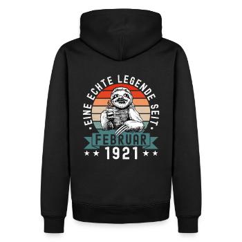 Faultier Geburtstag Februar 1921 Geboren Jahrgang - Männer Premium Bio Hoodie - Schwarz - Hinten - Nico (187cm)