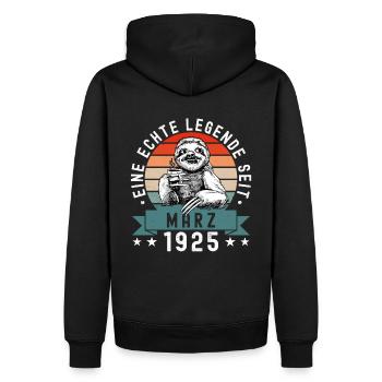 Faultier Geburtstag März 1925 Geboren Jahrgang - Männer Premium Bio Hoodie - Schwarz - Hinten - Nico (187cm)