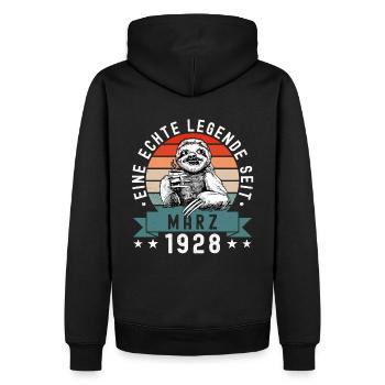 Faultier Geburtstag März 1928 Geboren Jahrgang - Männer Premium Bio Hoodie - Schwarz - Hinten - Nico (187cm)
