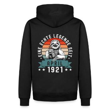 Faultier Geburtstag April 1921 Geboren Jahrgang - Männer Premium Bio Hoodie - Schwarz - Hinten - Nico (187cm)