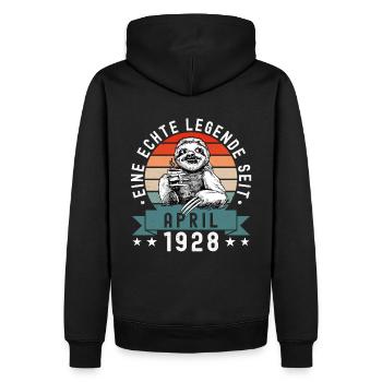 Faultier Geburtstag April 1928 Geboren Jahrgang - Männer Premium Bio Hoodie - Schwarz - Hinten - Nico (187cm)