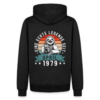 Faultier Geburtstag April 1979 Geboren Jahrgang - Männer Premium Bio Hoodie - Schwarz - Hinten - Nico (187cm)