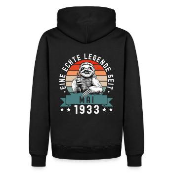 Faultier Geburtstag Mai 1933 Geboren Jahrgang 1933 - Männer Premium Bio Hoodie - Schwarz - Hinten - Nico (187cm)