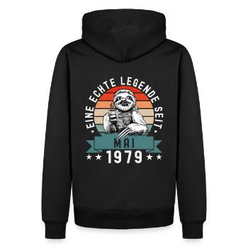 Faultier Geburtstag Mai 1979 Geboren Jahrgang 1979 - Männer Premium Bio Hoodie - Schwarz - Hinten - Nico (187cm)