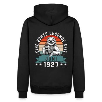 Faultier Geburtstag Juni 1927 Geboren Jahrgang - Männer Premium Bio Hoodie - Schwarz - Hinten - Nico (187cm)