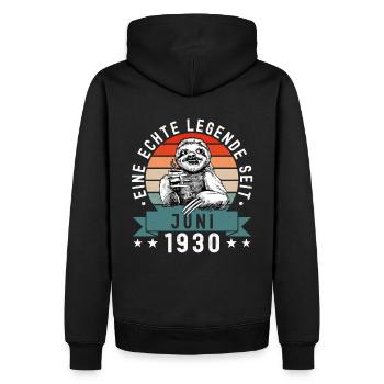 Faultier Geburtstag Juni 1930 Geboren Jahrgang - Männer Premium Bio Hoodie - Schwarz - Hinten - Nico (187cm)